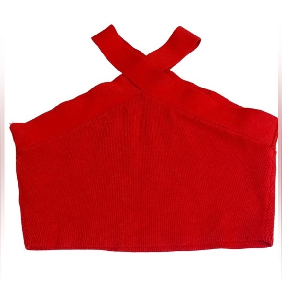 House of Harlow 1960 Red Asymmetrical Sleeveless Crop Tank Top - Picture 3 of 7